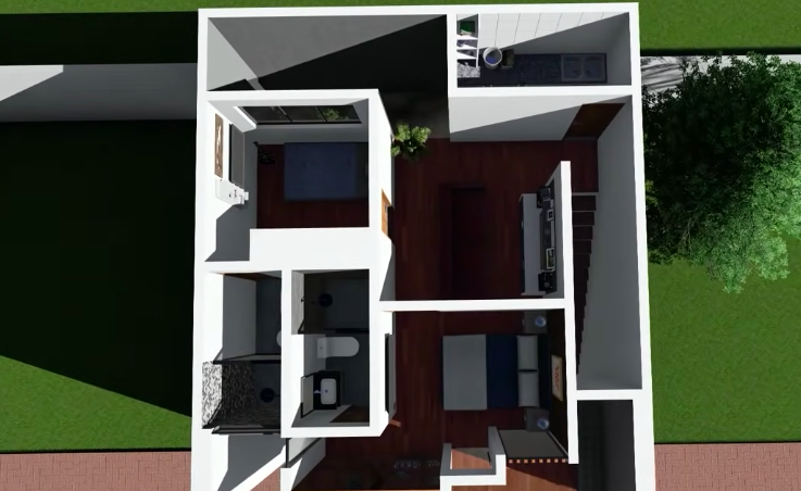 Plano de casa moderna para terreno 7x8m - PLANOS DE TU CASA DISEÑOS EN VENTA