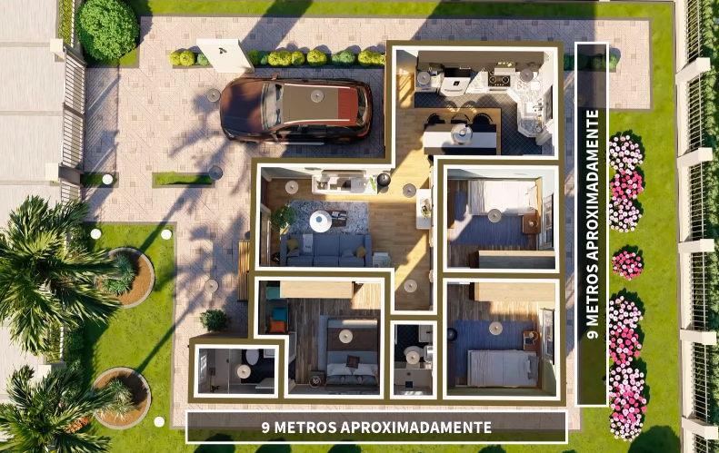 Casa de 9x10 metros  Plano de casa en forma de L 