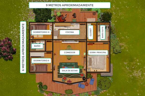 Plano de casa moderna para terreno 9x6m - Imagen 5